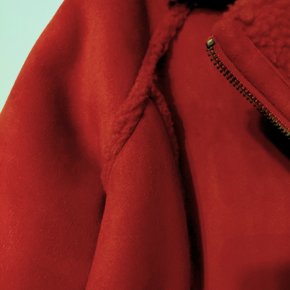 Womens LP Jacket Liz Claiborne Red Sherpa Lining, Trim, & Collar SOFT Warm - Picture 4 of 10